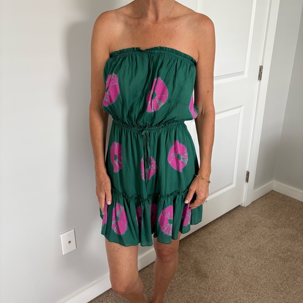Elan Green Strapless Sundress with Pink Accents